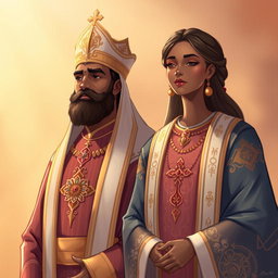 An illustration art piece featuring a brown man clad in stunning holy garments rich with detail and ornate designs, reflecting spirituality and tradition