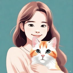 A high-quality digital art image featuring a young girl holding a fluffy domestic cat