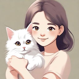 A high-quality digital art image featuring a young girl holding a fluffy domestic cat