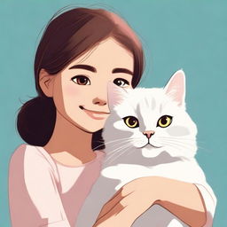 A high-quality digital art image featuring a young girl holding a fluffy domestic cat