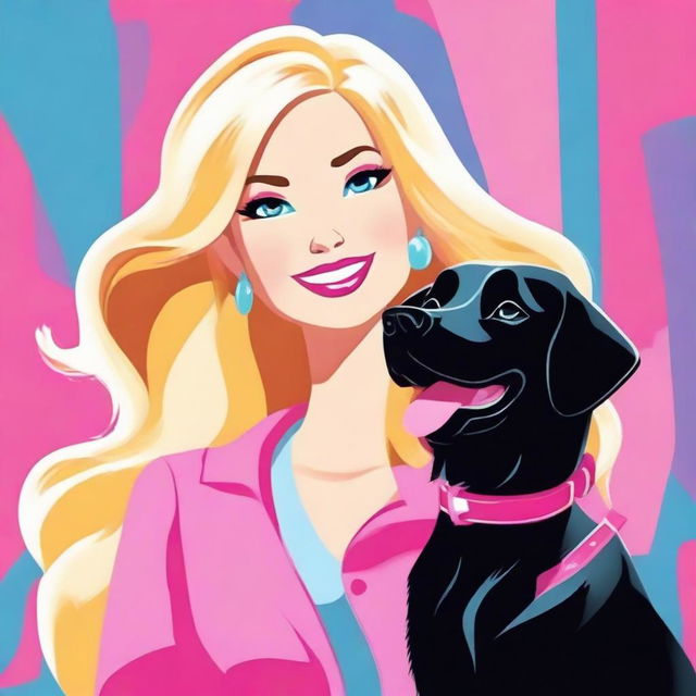 A vibrant digital art piece featuring a blonde woman in the style of a Barbie cartoon character