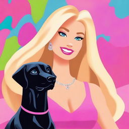 A digital art piece in the style of a Barbie cartoon, featuring a blonde woman with mid-length hair