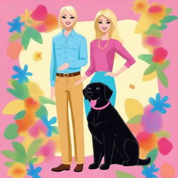 A digital art piece in the style of a Barbie cartoon, featuring a blonde woman with mid-length hair