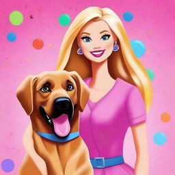 A digital art piece in the style of a Barbie cartoon, featuring a blonde woman with mid-length hair