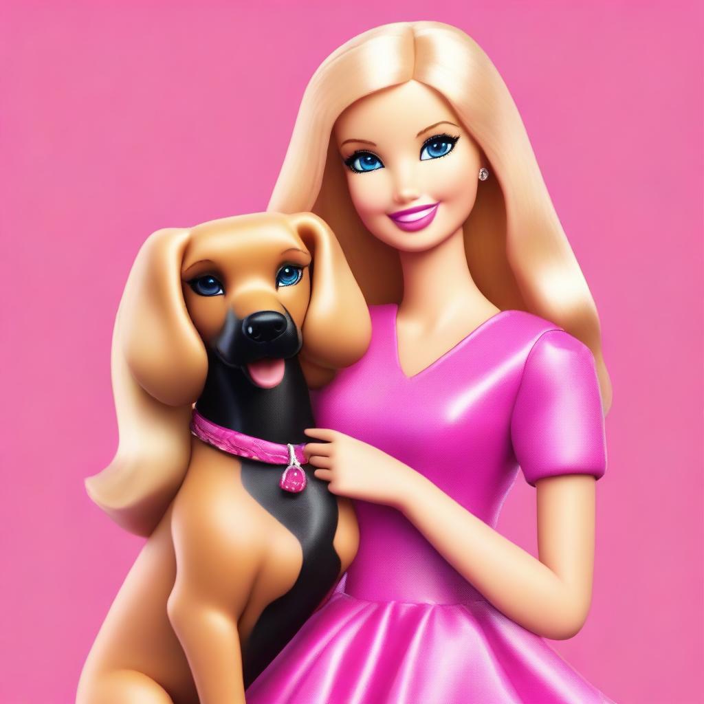 A high-quality digital art piece, illustrating a blonde Barbie with mid-length hair, styled in the iconic Barbie fashion