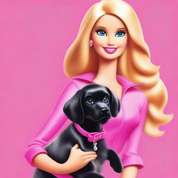 A high-quality digital art piece, illustrating a blonde Barbie with mid-length hair, styled in the iconic Barbie fashion