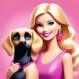 A high-quality digital art piece, illustrating a blonde Barbie with mid-length hair, styled in the iconic Barbie fashion