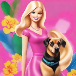 A high-quality digital art piece, illustrating a blonde Barbie with mid-length hair, styled in the iconic Barbie fashion