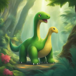 This digital art piece features a Pokemon inspired by a Diplodocus dinosaur