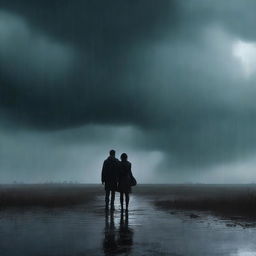 A poignant digital art image that captures a scene of a couple standing apart in a stormy setting