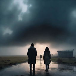 A poignant digital art image that captures a scene of a couple standing apart in a stormy setting