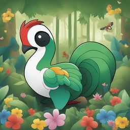 The digital art image features a unique Pokemon named 'Donnie Adocus', inspired by a range of animals and nature