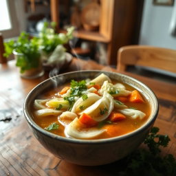 A delicious cabbage soup, featuring tender slices of cabbage in a rich, flavorful broth