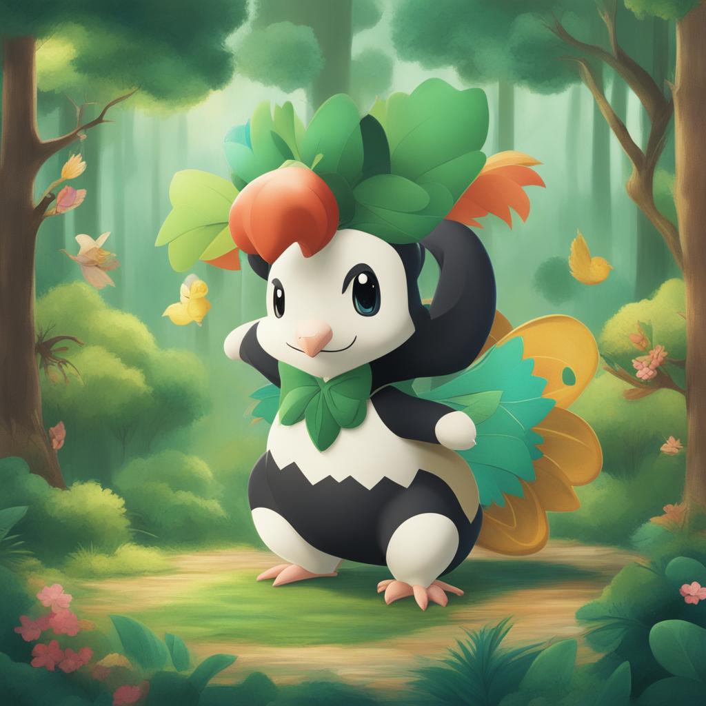 The digital art image features a unique Pokemon named 'Donnie Adocus', inspired by a range of animals and nature