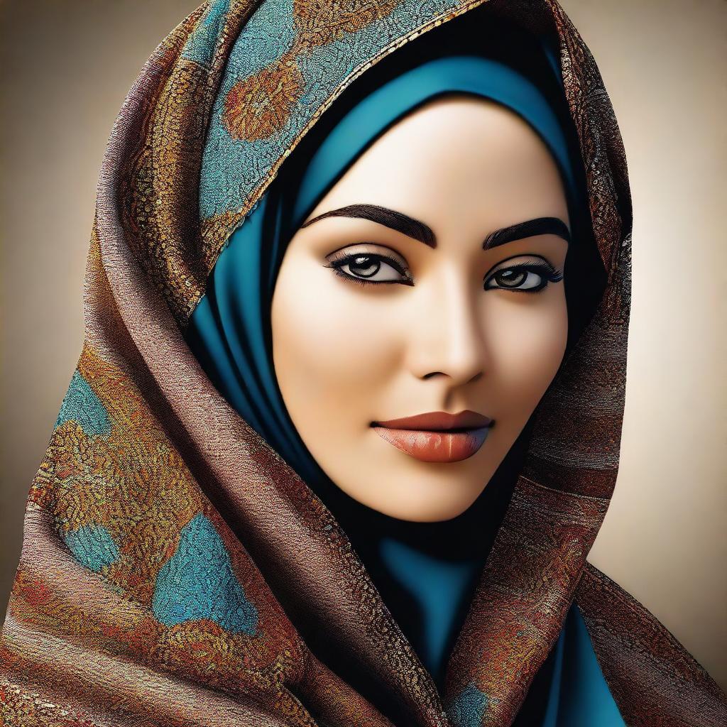 A high-quality digital art representation of an Arab woman wearing a hijab