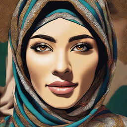 A high-quality digital art representation of an Arab woman wearing a hijab