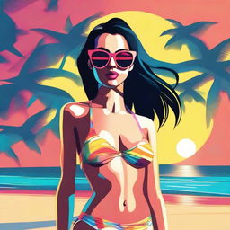 A digital art image of a girl in a bikini