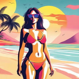 A digital art image of a girl in a bikini