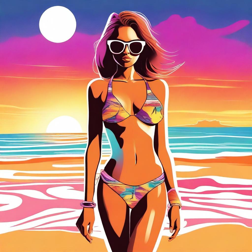 A digital art image of a girl in a bikini