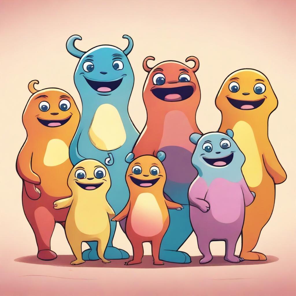 An image showcasing a group of gelis, a fictional creature, in a warm color palette