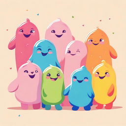 An image showcasing a group of gelis, a fictional creature, in a warm color palette