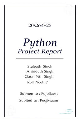 A clean and professional front page design for a Python project report, featuring the session year 2024-25 prominently at the top