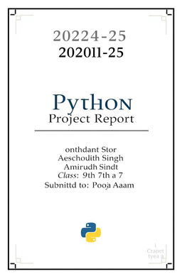 A clean and professional front page design for a Python project report, featuring the session year 2024-25 prominently at the top
