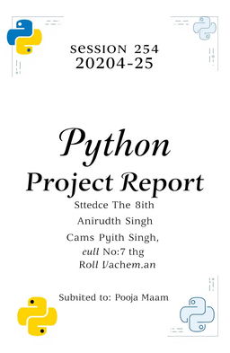 A clean and professional front page design for a Python project report, featuring the session year 2024-25 prominently at the top