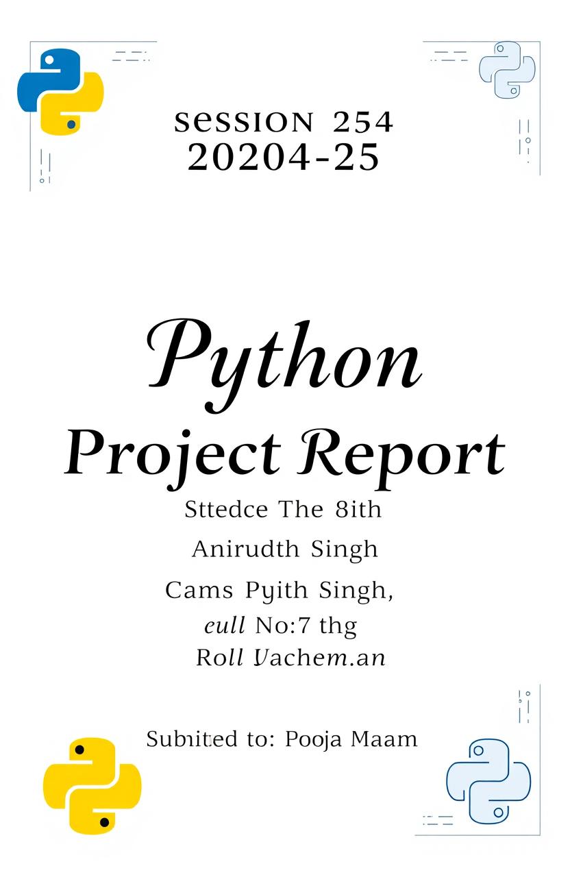 A clean and professional front page design for a Python project report, featuring the session year 2024-25 prominently at the top