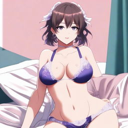 A high-quality digital art piece featuring an anime-style female character, known as a waifu, in tasteful lingerie