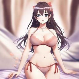 A high-quality digital art piece featuring an anime-style female character, known as a waifu, in tasteful lingerie