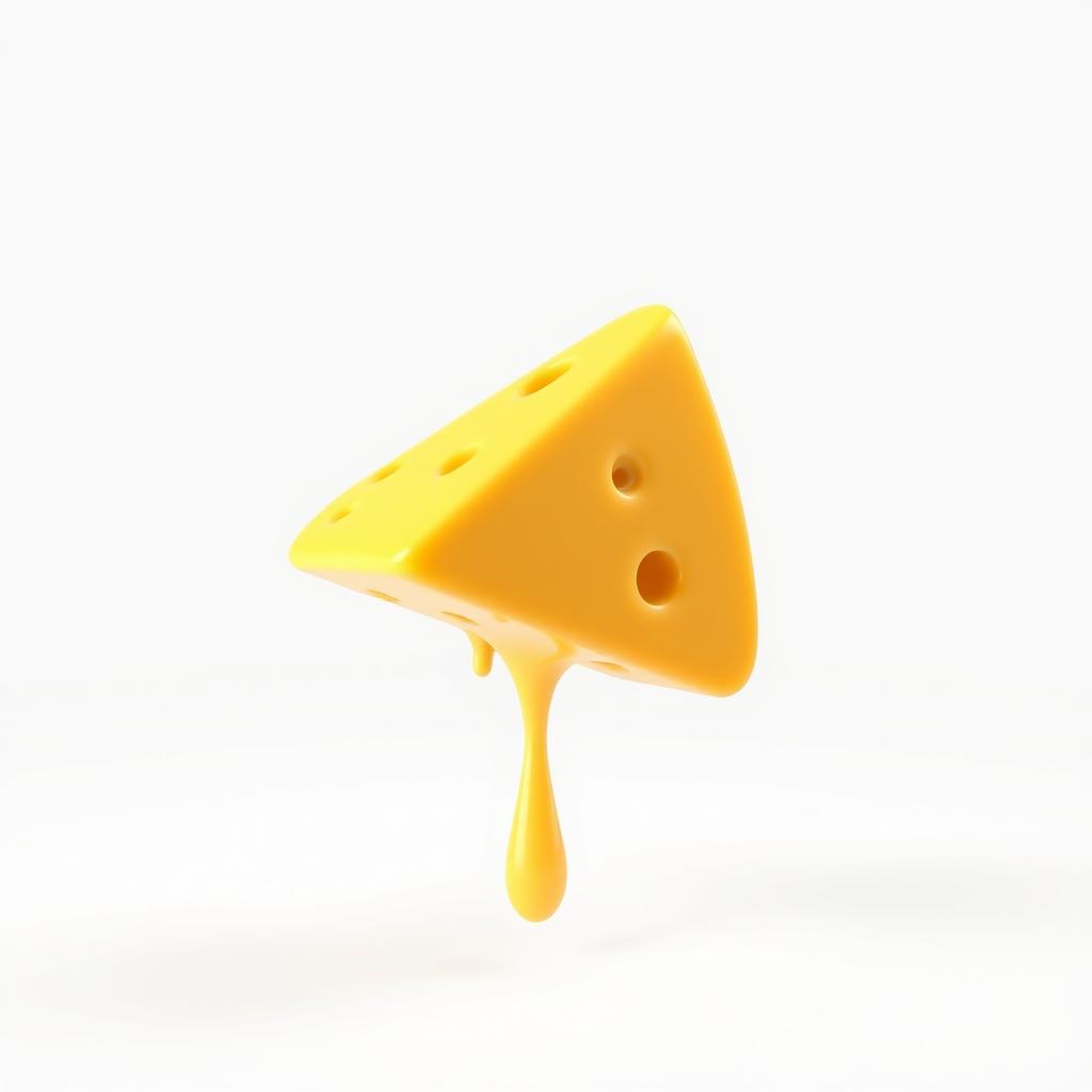 A 3D render of a single piece of melting cheese floating in mid-air, set against a clean white background