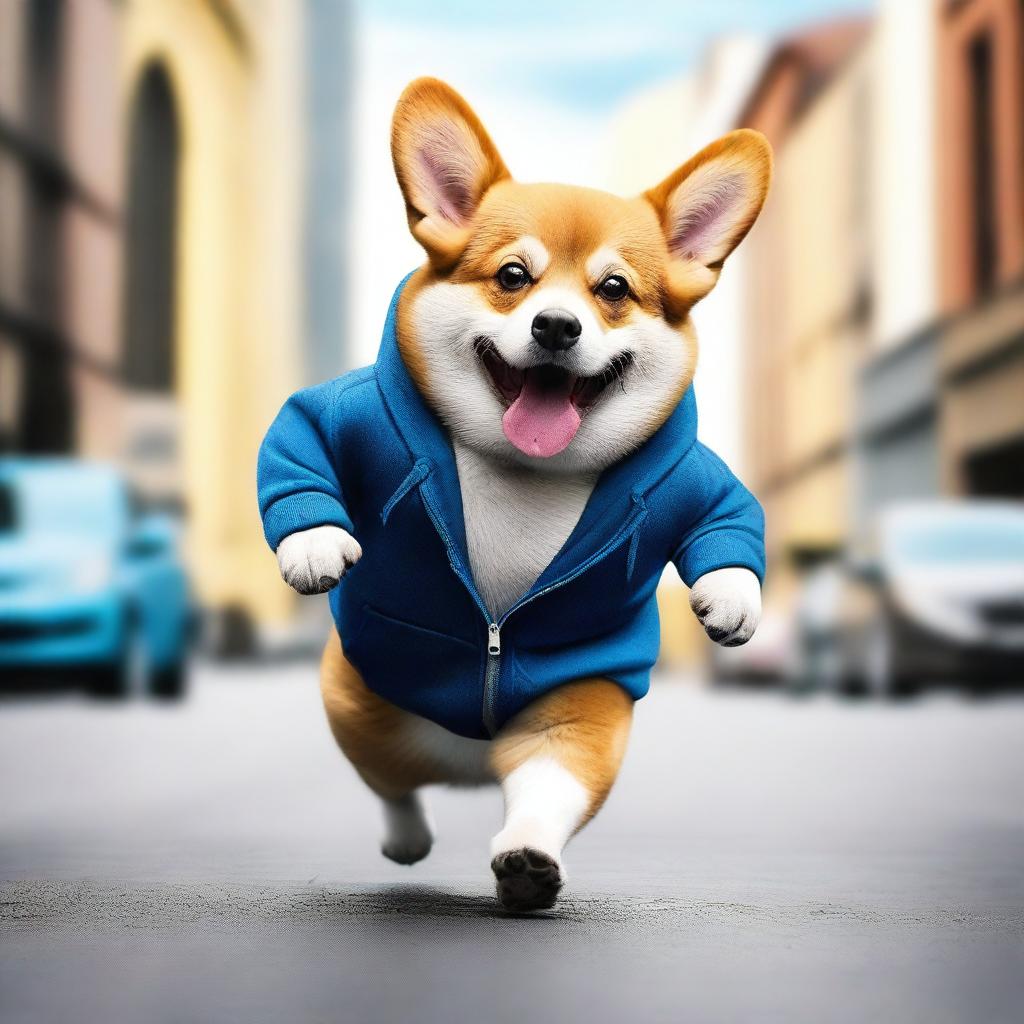 A high-quality, real-life photograph captures a chubby corgi with an edgy twist