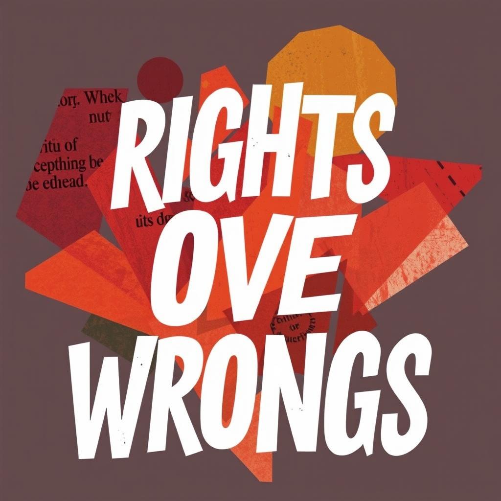 A visually striking and artistic representation of the phrase 'Rights Over Wrongs' prominently displayed in bold typography
