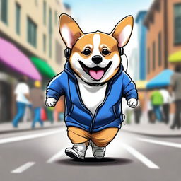 A high-quality, real-life photograph captures a chubby corgi with an edgy twist