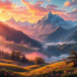 A stunning game background inspired by the original Final Fantasy, featuring lush, fantastical landscapes