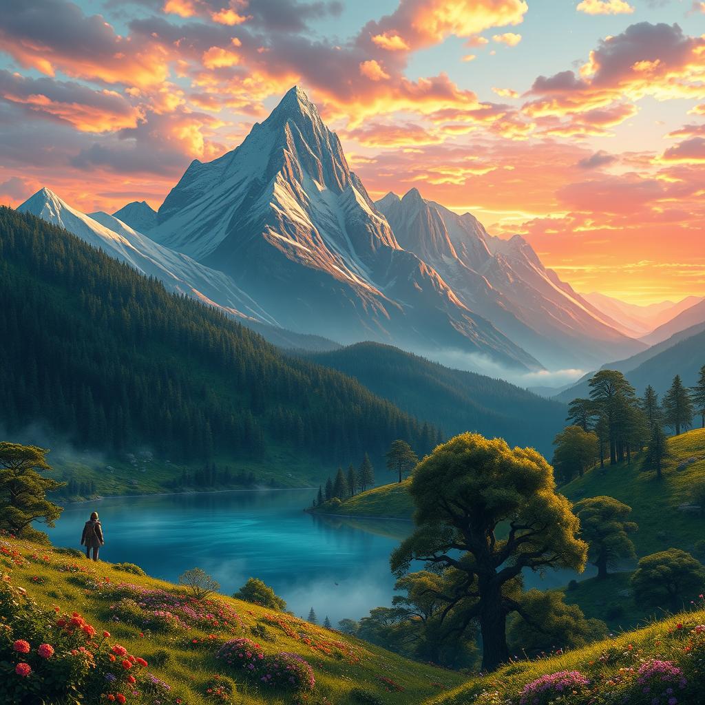 A stunning game background inspired by the original Final Fantasy, featuring lush, fantastical landscapes