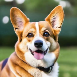 A high-definition, real-life photograph captures the face of a tough-looking corgi