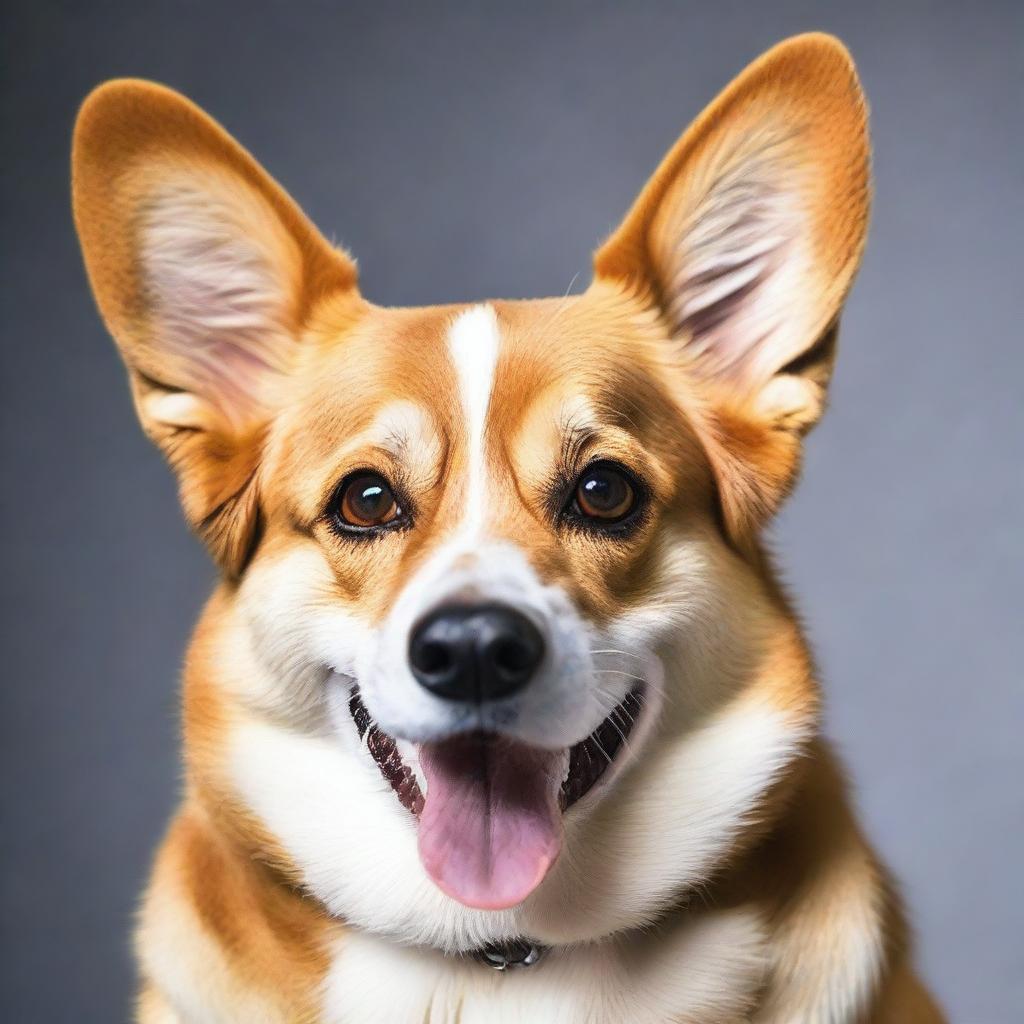 A high-definition, real-life photograph captures the face of a tough-looking corgi