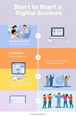 A step-by-step guide for starting a digital business, featuring a bright and clean layout