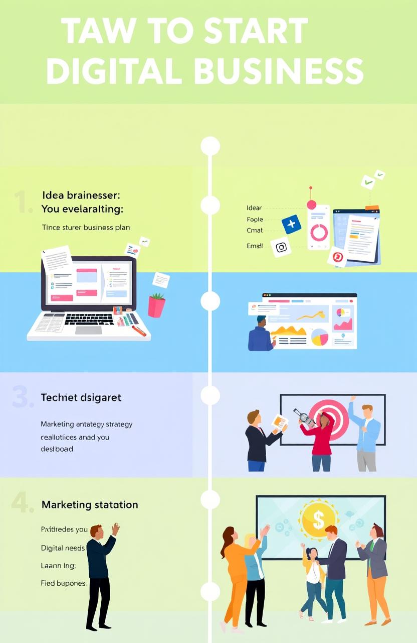 A step-by-step guide for starting a digital business, featuring a bright and clean layout