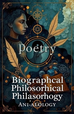 A visually striking anthology cover for a poetry collection featuring themes of biography, rhetoric, and philosophy
