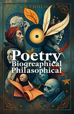 A visually striking anthology cover for a poetry collection featuring themes of biography, rhetoric, and philosophy
