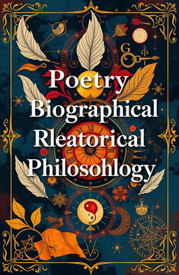 A visually striking anthology cover for a poetry collection featuring themes of biography, rhetoric, and philosophy