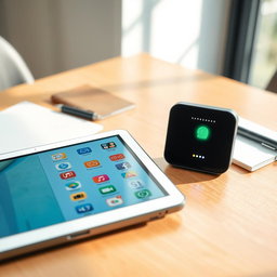 A sleek, modern portable tablet displaying a vibrant user interface filled with educational apps and interactive content