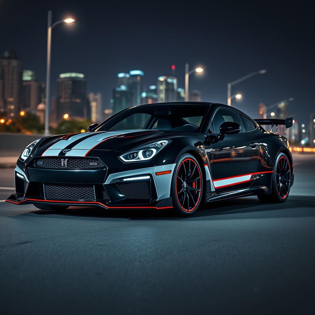 A sleek, modern car designed with a stunning combination of black, white, and red colors