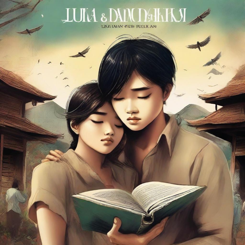 A high-quality digital art image, depicting the cover of a book titled 'Luka dan Pelukan'