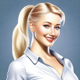 A digital art image of an attractive blonde woman with a ponytail