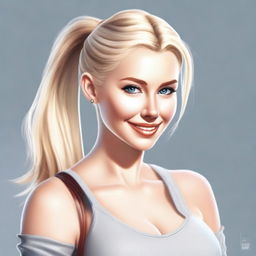 A digital art image of an attractive blonde woman with a ponytail