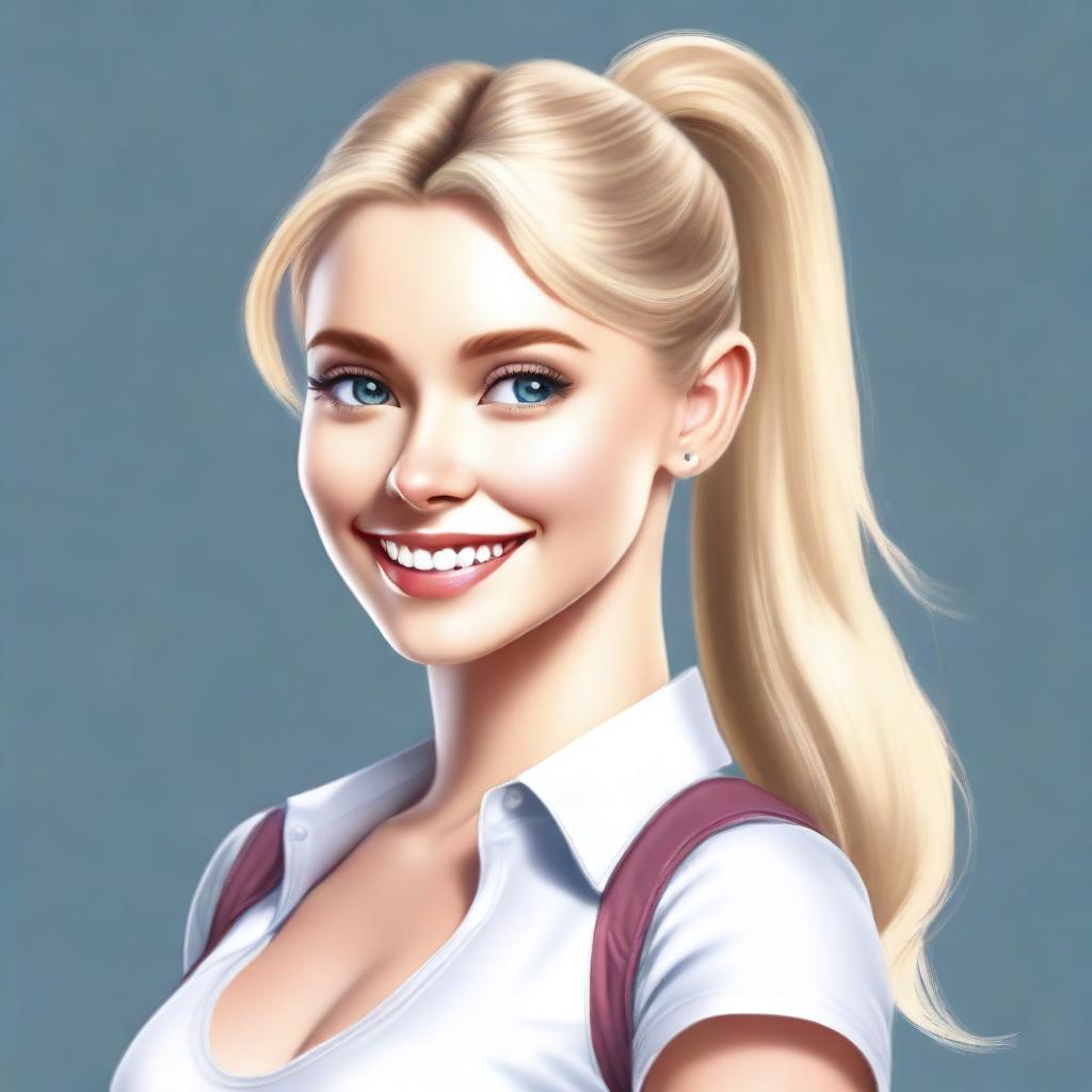 A digital art image of an attractive blonde woman with a ponytail